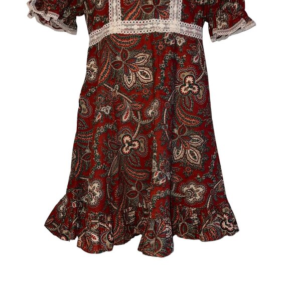 Vintage The Beaux Age Dress Girls 14 Fall Paisley Union Made 90s Floral Prairie - Picture 3 of 11